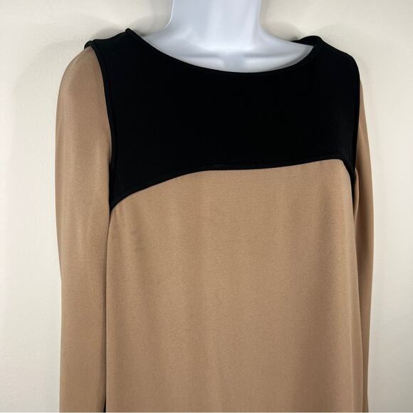Tibi New York Tan Black Color Block Shift Dress Size 6 Long Sleeve Camel‎ - Picture 5 of 11